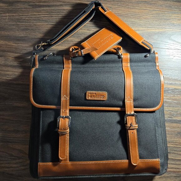 Vintage TARGUS Black Waxed Canvas & Faux Leather Laptop Strap Unisex Bag NEW - Picture 1 of 12